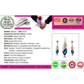 OMHXZJ Wholesale Woman Desert Light Gold AAA Zircon Crystal 18KT Platinum Necklace Earrings Bracelets Jewelry Sets  ST04-1
