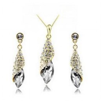 OMHXZJ Wholesale Woman Desert Light Gold AAA Zircon Crystal 18KT Platinum Necklace Earrings Bracelets Jewelry Sets  ST04-1