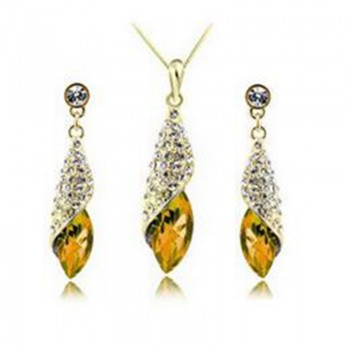 OMHXZJ Wholesale Woman Desert Light Gold AAA Zircon Crystal 18KT Platinum Necklace Earrings Bracelets Jewelry Sets  ST04-1
