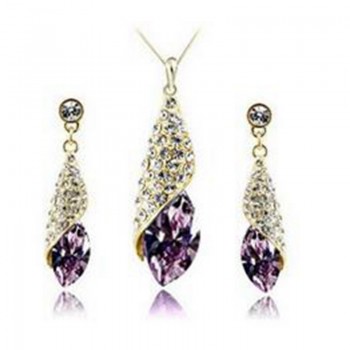 OMHXZJ Wholesale Woman Desert Light Gold AAA Zircon Crystal 18KT Platinum Necklace Earrings Bracelets Jewelry Sets  ST04-1