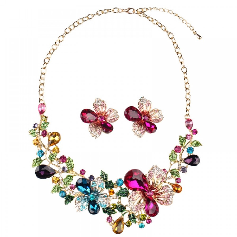 Fashion High Quality Crystal Necklace Exaggerated Design Charm Women Dance Party Earrings Jewelry Fine Gifts Jewelry Sets