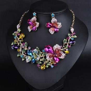 Fashion High Quality Crystal Necklace Exaggerated Design Charm Women Dance Party Earrings Jewelry Fine Gifts Jewelry Sets