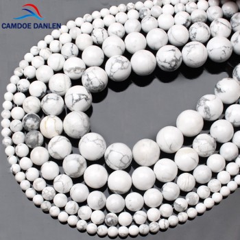 CAMDOE DANLEN Natural Gem Stone White Howlite Turquoises Beads 4 6 8 10 12 14MM Bracelet Fit Diy Charm Beads For Jewelry Making