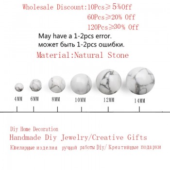 CAMDOE DANLEN Natural Gem Stone White Howlite Turquoises Beads 4 6 8 10 12 14MM Bracelet Fit Diy Charm Beads For Jewelry Making