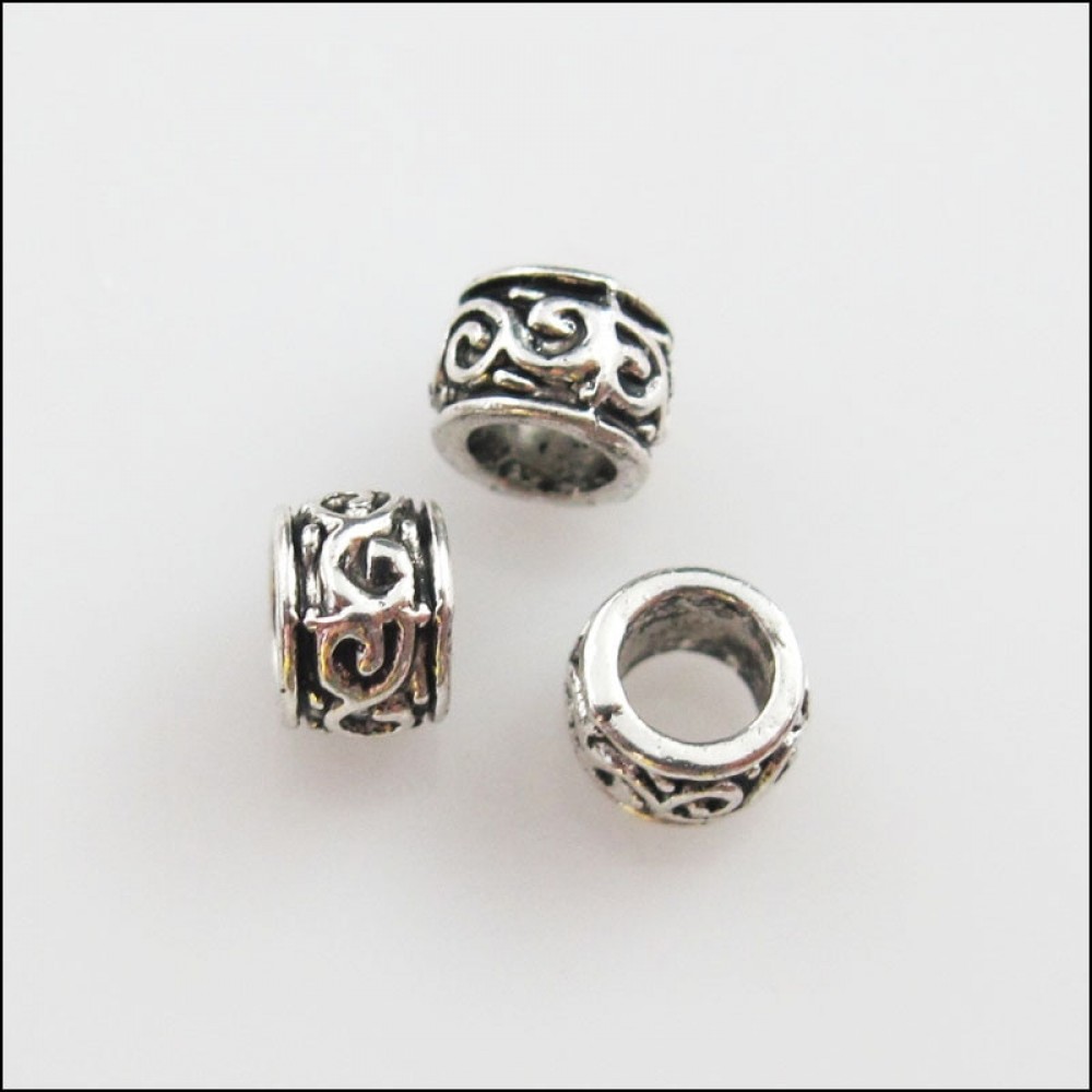 50Pcs Tibetan Silver Flower Round Tube Spacer Beads Charms 5mm
