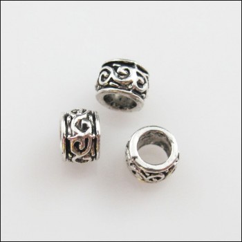 50Pcs Tibetan Silver Flower Round Tube Spacer Beads Charms 5mm