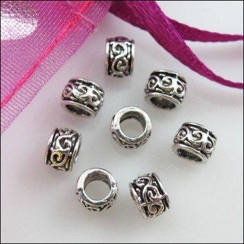 50Pcs Tibetan Silver Flower Round Tube Spacer Beads Charms 5mm