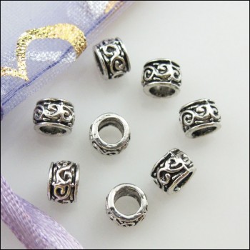50Pcs Tibetan Silver Flower Round Tube Spacer Beads Charms 5mm