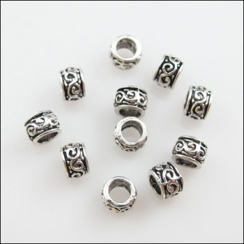 50Pcs Tibetan Silver Flower Round Tube Spacer Beads Charms 5mm