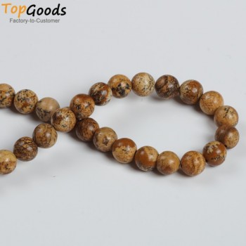 TopGoods Natural Picture Jasper Stone  Round Brown Loose Beads  for Jewelry Making Bracelet Pick Size 4 6 8 10mm