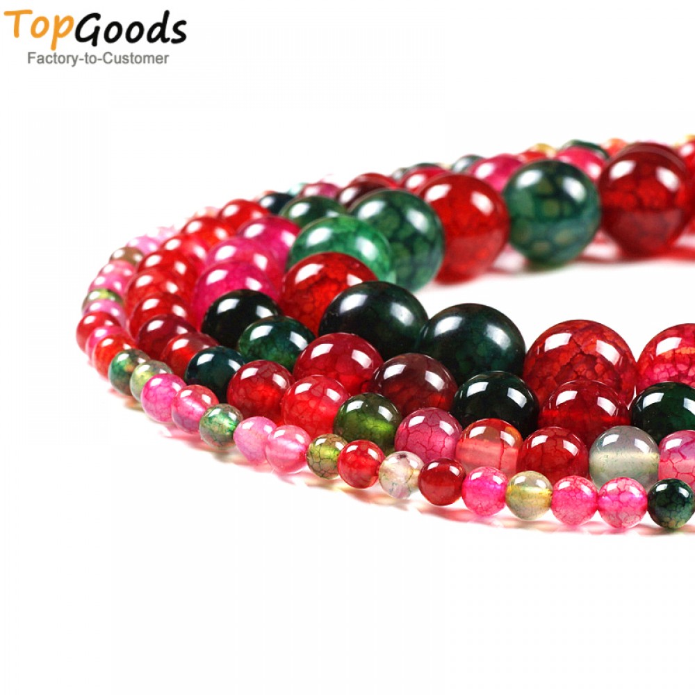 TopGoods Natural Stone Beads  Tourmaline Multicolor Agate Round Loose Stone Beads Material 4-10mm for Jewelry Making