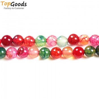 TopGoods Natural Stone Beads  Tourmaline Multicolor Agate Round Loose Stone Beads Material 4-10mm for Jewelry Making