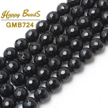 Natural Stone Faceted Black Agata Onyx Round Loose Spacer Beads 4 6 8 10 12 14mm 15Strand For Jewelry Making DIY Bracelet
