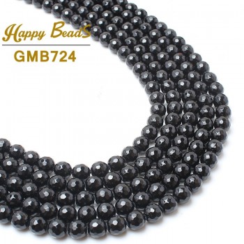 Natural Stone Faceted Black Agata Onyx Round Loose Spacer Beads 4 6 8 10 12 14mm 15Strand For Jewelry Making DIY Bracelet