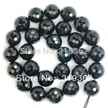 Natural Stone Faceted Black Agata Onyx Round Loose Spacer Beads 4 6 8 10 12 14mm 15Strand For Jewelry Making DIY Bracelet