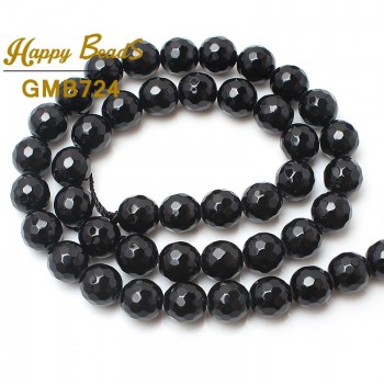 Natural Stone Faceted Black Agata Onyx Round Loose Spacer Beads 4 6 8 10 12 14mm 15Strand For Jewelry Making DIY Bracelet