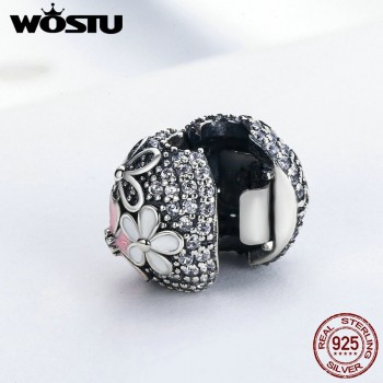 WOSTU 2018 New 925 Sterling Silver Poetic Blooms Clip Beads Fit Original Charm Bracelet Fashion DIY Jewelry Making