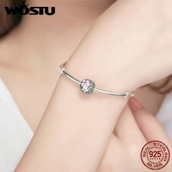 WOSTU 2018 New 925 Sterling Silver Poetic Blooms Clip Beads Fit Original Charm Bracelet Fashion DIY Jewelry Making