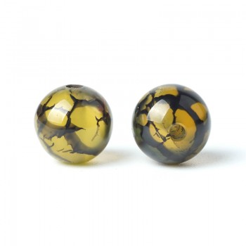 New Natural Gemstone Beads Yellow Agate Loose Round Charms Turquoise Black Vein Bead 8mm Ball Stone For Women DIY Jewelry Making