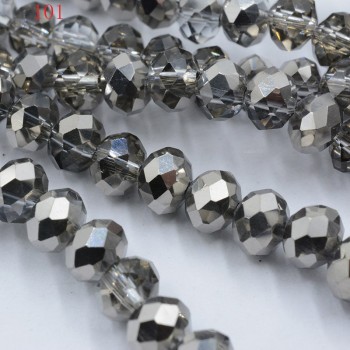 FLTMRH  Wholesale 70pcs 8mm Rondelle Faceted Crystal jewelry Porcelain Glass Loose Spacer Beads White copper Black