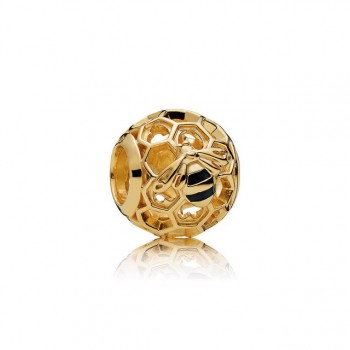 EDELL 100% 925 Sterling Silver 1:1 Charm 18K Gold Bee Honeycomb Honey Temperament Sunshine Beaded Pendant Heart Shaped Women