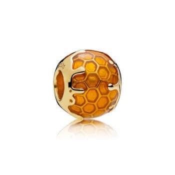 EDELL 100% 925 Sterling Silver 1:1 Charm 18K Gold Bee Honeycomb Honey Temperament Sunshine Beaded Pendant Heart Shaped Women