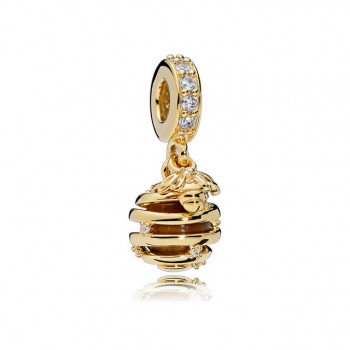 EDELL 100% 925 Sterling Silver 1:1 Charm 18K Gold Bee Honeycomb Honey Temperament Sunshine Beaded Pendant Heart Shaped Women