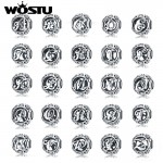 WOSTU Genuine 925 Sterling Silver Fashion Letter A-Z Beads Charm fit Original Bracelet Necklace Woman DIY Jewelry Making CQC738