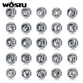 WOSTU Genuine 925 Sterling Silver Fashion Letter A-Z Beads Charm fit Original Bracelet Necklace Woman DIY Jewelry Making CQC738