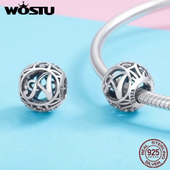 WOSTU Genuine 925 Sterling Silver Fashion Letter A-Z Beads Charm fit Original Bracelet Necklace Woman DIY Jewelry Making CQC738