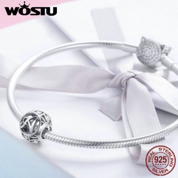 WOSTU Genuine 925 Sterling Silver Fashion Letter A-Z Beads Charm fit Original Bracelet Necklace Woman DIY Jewelry Making CQC738