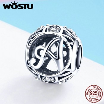 WOSTU Genuine 925 Sterling Silver Fashion Letter A-Z Beads Charm fit Original Bracelet Necklace Woman DIY Jewelry Making CQC738