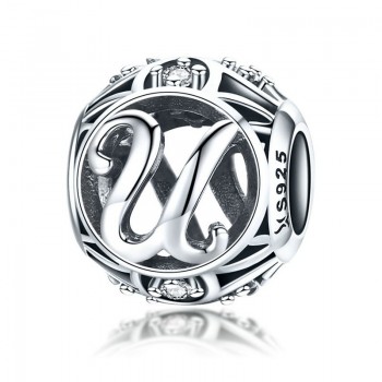 WOSTU Genuine 925 Sterling Silver Fashion Letter A-Z Beads Charm fit Original Bracelet Necklace Woman DIY Jewelry Making CQC738