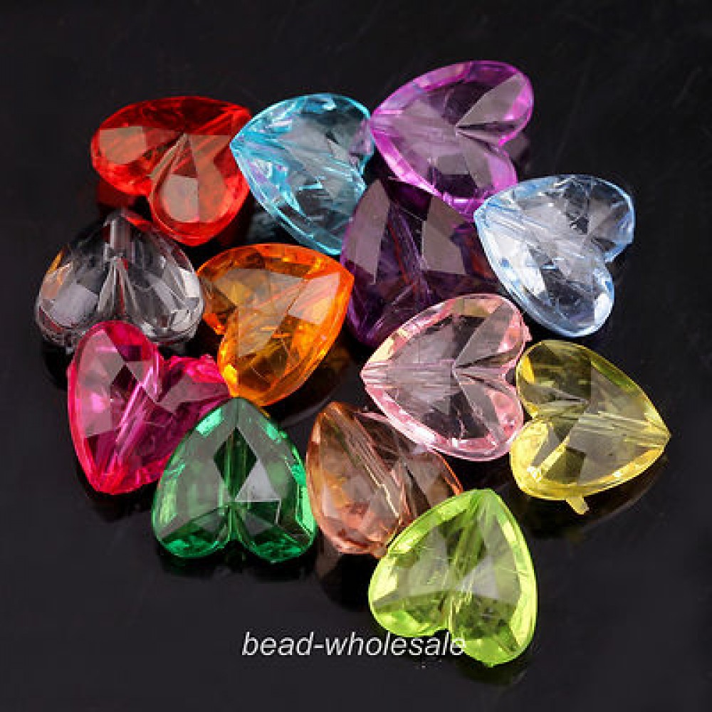 OMH Wholesale 50PCS 8x12 8x15mm Mixed Acrylic Faceted Charm Heart Spacer Beads U Pick Size ZL559