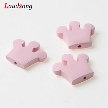 10pcs 25x30mm Mixed Color Natural wood Crown Spacer Wooden Beads For Kids Jewelry Making DIY Necklace