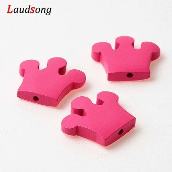 10pcs 25x30mm Mixed Color Natural wood Crown Spacer Wooden Beads For Kids Jewelry Making DIY Necklace