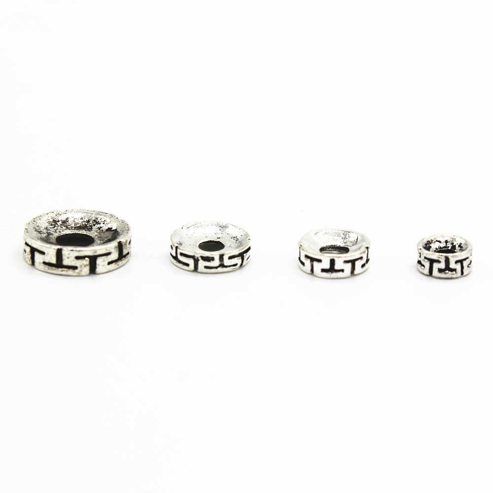 50PCS 6mm 8mm 10mm 12mm Metal Alloy Antique Silver Spacer Beads Hole Beads Flat Beads Nepal Buddha Beads For Jewelry Making