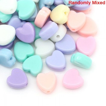Doreen Box Acrylic Charm Beads Heart Mixed For DIY Jewelry Making 8mm x 8mm( 3/8x 3/8),Hole:approx 1.5mm,300PCs (B28568)