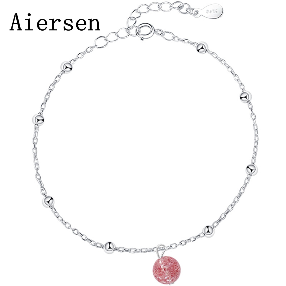 Aiersen 2018 Women Anklet S925 Silver Strawberry Crysta Moonstone Leg Bracelet Girl Simple Anklets 925 Sliver Chain Fine Jewelry