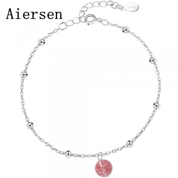 Aiersen 2018 Women Anklet S925 Silver Strawberry Crysta Moonstone Leg Bracelet Girl Simple Anklets 925 Sliver Chain Fine Jewelry
