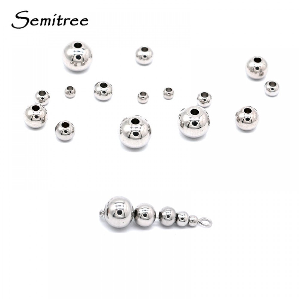 Semitree 50Pcs 3mm 4mm 6mm 8mm Stainless Steel Round Spacer Loose Beads DIY Charm Bracelet Necklace Jewelry Findings Making