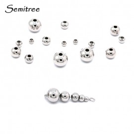 Semitree 50Pcs 3mm 4mm 6mm 8mm Stainless Steel Round Spacer Loose Beads DIY Charm Bracelet Necklace Jewelry Findings Making