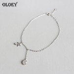 OLOEY 100% Real 925 Sterling Silver Anklets High Quality Shiny Zircon Staramp;Moon Anklet Fine Jewelry Gift Drop Shipping YMA020