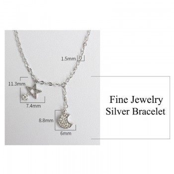 OLOEY 100% Real 925 Sterling Silver Anklets High Quality Shiny Zircon Staramp;Moon Anklet Fine Jewelry Gift Drop Shipping YMA020