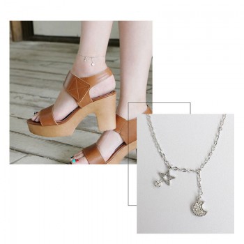 OLOEY 100% Real 925 Sterling Silver Anklets High Quality Shiny Zircon Staramp;Moon Anklet Fine Jewelry Gift Drop Shipping YMA020