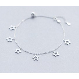 real.925 sterling silver jewelry Open Star Anklet Bracelet Chain with Lucky Beads charm GTLS352