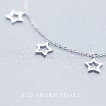real.925 sterling silver jewelry Open Star Anklet Bracelet Chain with Lucky Beads charm GTLS352