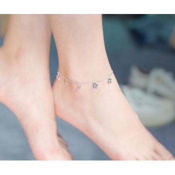 real.925 sterling silver jewelry Open Star Anklet Bracelet Chain with Lucky Beads charm GTLS352