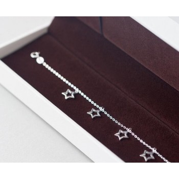 real.925 sterling silver jewelry Open Star Anklet Bracelet Chain with Lucky Beads charm GTLS352