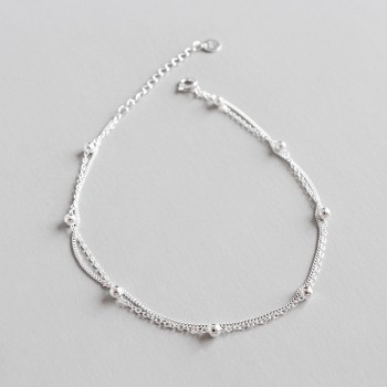 OLOEY Simple Double Layers Chain Ankles Women Girls Prevent Allergy Real 925 Sterling Silver Foot Bracelets Fine Jewelry YMA008